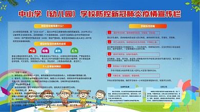 蓝色卡通学校疫情防控展板