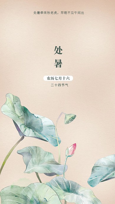 二十四节气处暑手机海报荷叶
