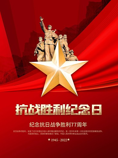 红色简约党建抗日战争胜利76周年纪念海报