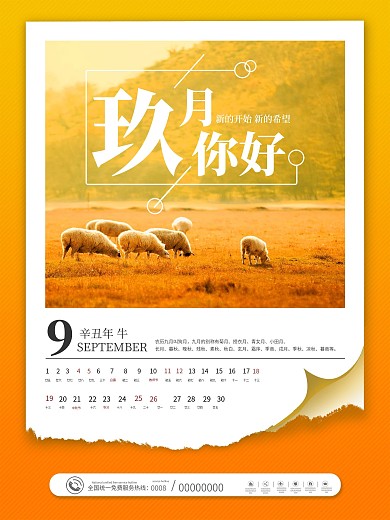 简约秋季9月你好九月你好摄影图宣传海报