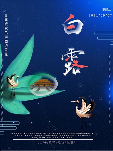 深蓝色高端白露节气海报