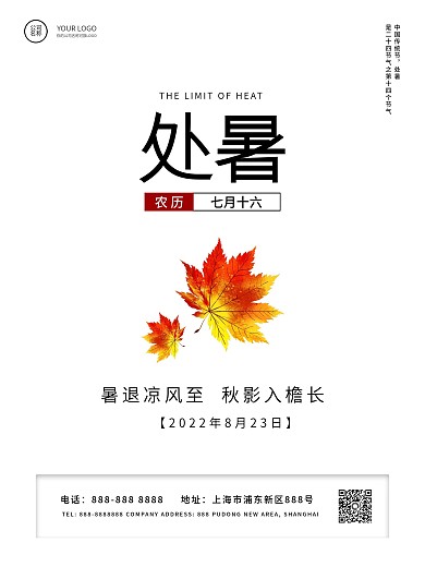 简约24节气处暑秋分节气海报