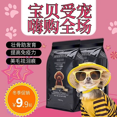 粉色可爱卡通狗粮直通车主图psd