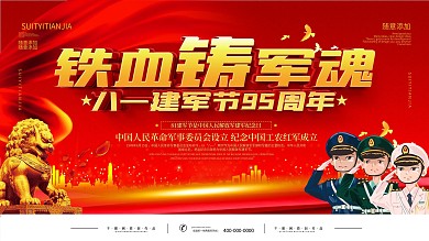 简约党建风八一建军节95周年历史展板