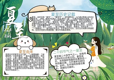二十四节气之夏至绿色清新手抄报