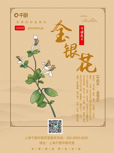 中国风草本植物金银花海报