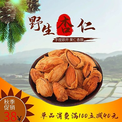 暖黄色秋季促销野生杏仁坚果零食主图