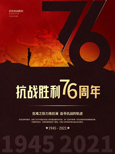 简约抗日战争胜利纪念日76周年党建海报