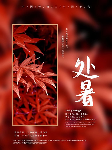 二十四节气处暑红叶唯美简约海报