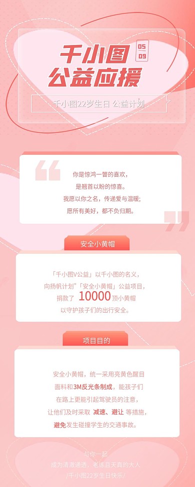 粉色文艺风格明星生日公益应援长图