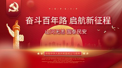 党建风红金大气国庆节祝福宣传展板