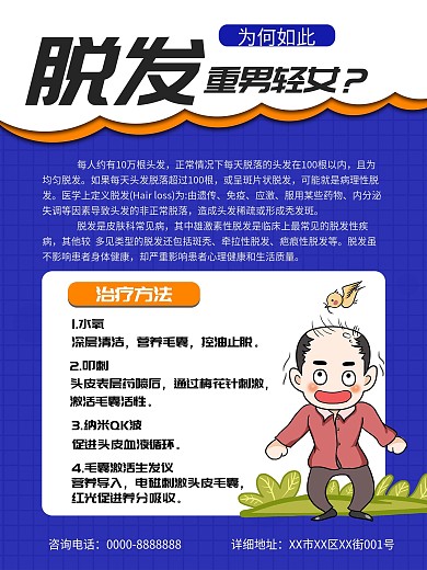 脱发健康插画海报