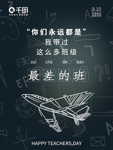 黑板粉笔字怀旧童教师节师恩难忘海报