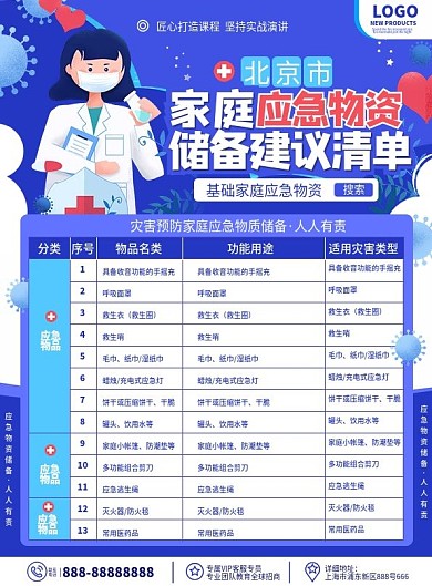 原创北京灾害预防家庭应急物资储备宣传单