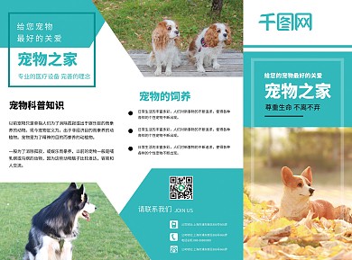 简约小清新时尚宠物三折页萌宠之家宣传手册