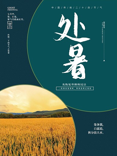 二十四节气处暑稻田简约海报