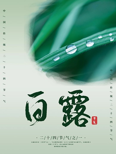 二十四节气之一白露节气清晨露水海报