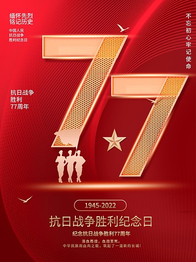 党建抗日战争胜利纪念日77周年海报