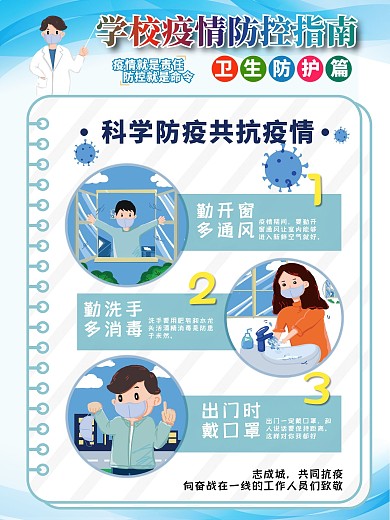 简校小清新园疫情防控小常识贴士海报展板