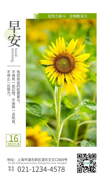 早安你好小清新向日葵心语心情正能量日签