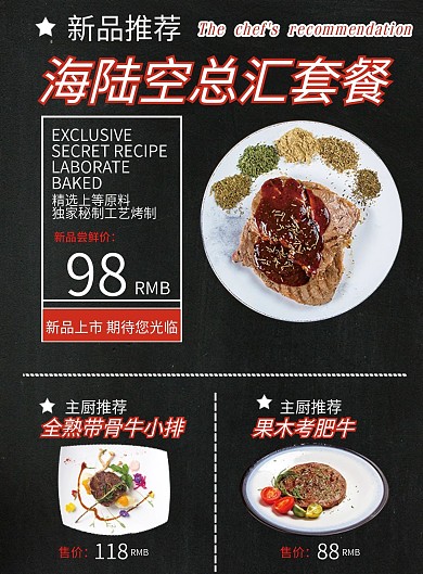 黑色黑板朋克风西餐牛排店菜单