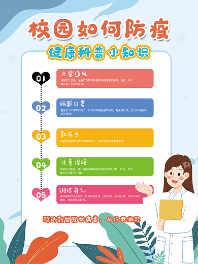 开学季校园防疫小贴士健康科普宣传海报展架