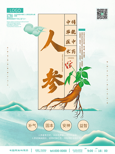 中国风中医海报人参草本植物