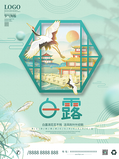 简约留白意境白露节气海报