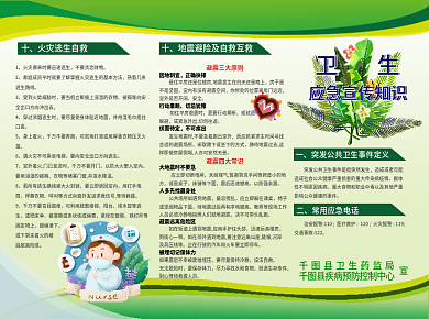 清新原谅绿卫生应急宣传知识三折页