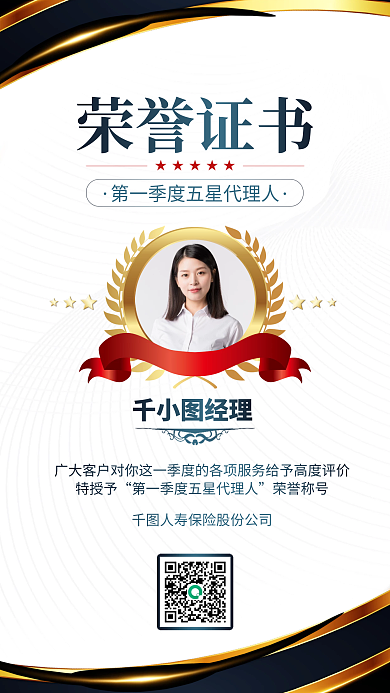 荣誉证书个人表彰喜报简约蓝金色手机海报