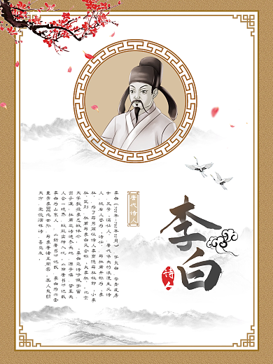 中国风复古名人简介人物介绍海报