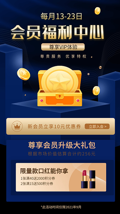 会员日促销周年庆典蓝色时尚福利手机海报