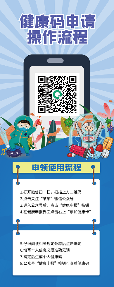 健康码通行码防疫通行证流程展架易拉宝