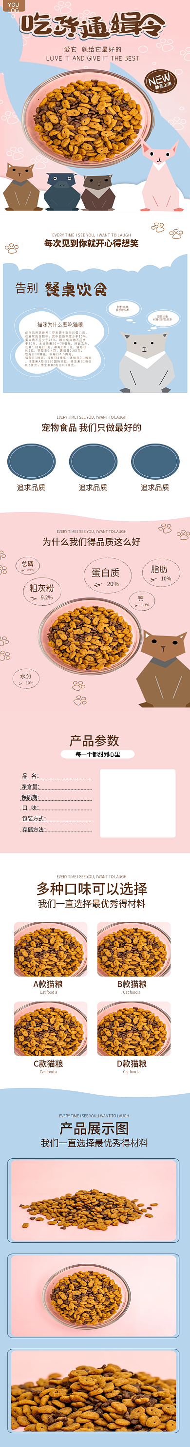 淘宝电商卡通风宠物用品猫粮详情