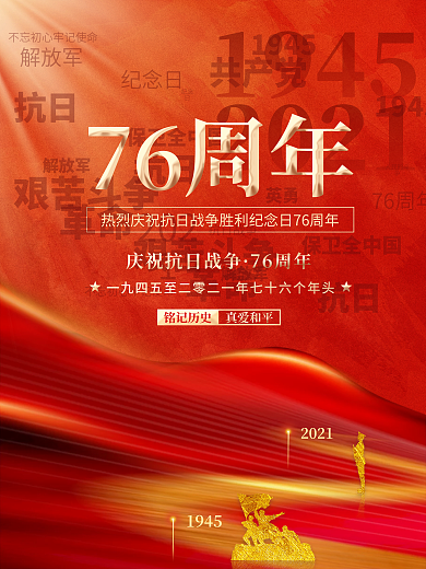 简约创意抗日战争胜利纪念日76周年海报