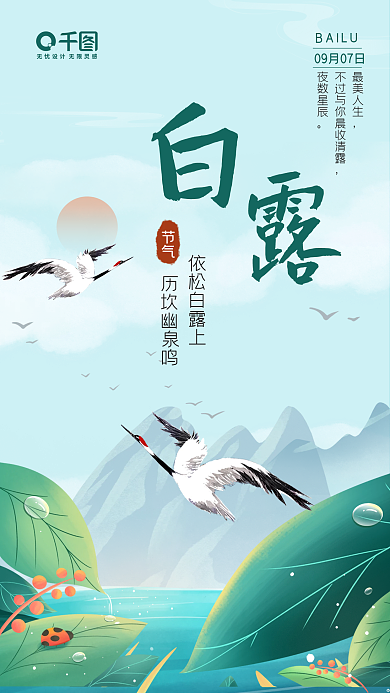 白露传统节气中国风手机海报