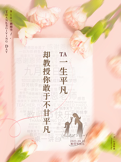 简约清新唯美康乃馨教师节节日摄影图海报