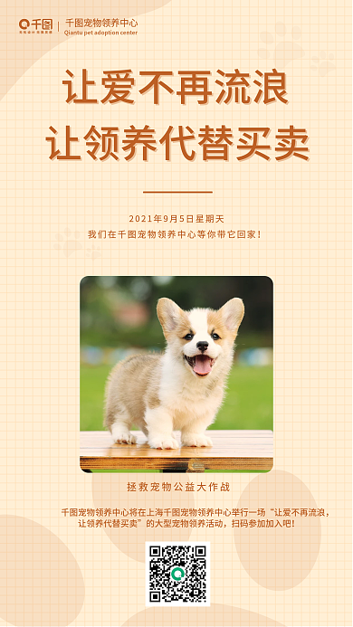 卡通简约小清新宠物领养公益宣传海报