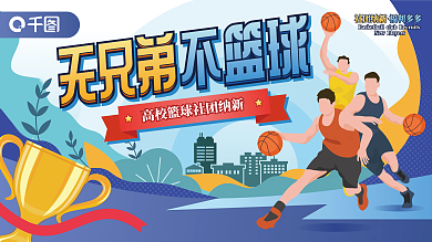 简约兴趣类高校大学新生篮球社团招新展板