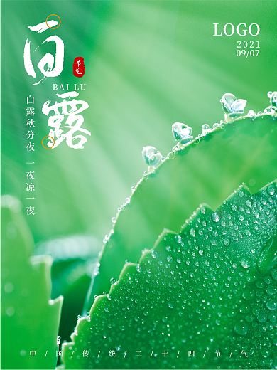 二十四节气创意绿色小清新白露海报