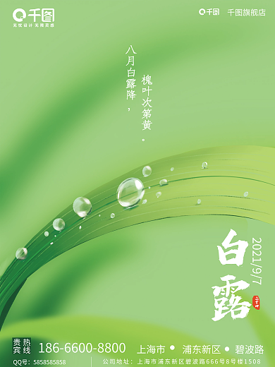 绿色暖色调手绘简约白露节气海报