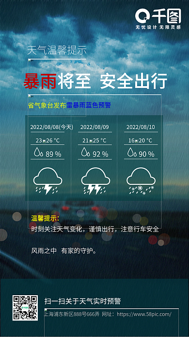 雷暴雨天气预警温馨提示海报