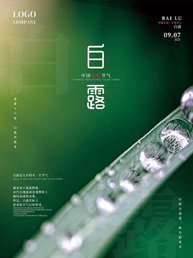 简约绿色二十四节气白露节气摄影图海报