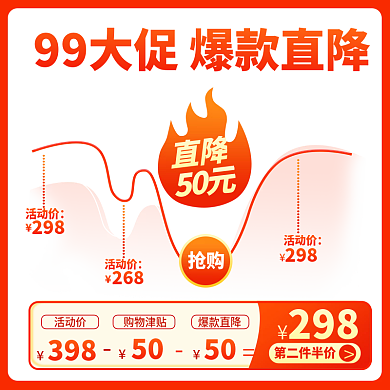 99划算节大促白底降价曲线主图直通车
