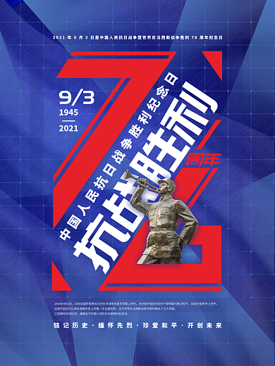 简约创意抗日战争胜利纪念日76周年海报