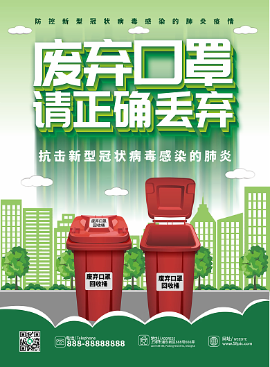 原创手绘废弃口罩回收正确丢弃指南DM单