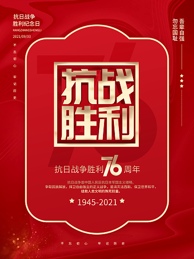 简约创意抗日战争胜利纪念日76周年海报