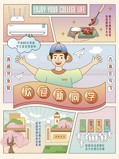 大学招新欢迎新生分格海报原创