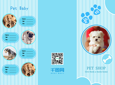 蓝色简约小清新宠物三折页