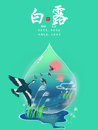 简约留白意境白露节气海报